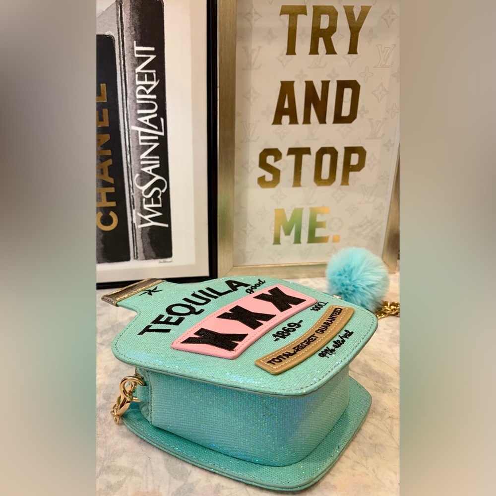 CINCO DE MAYO Tequila Bottle Crossbody Bag - Aqua with Pink Accents - Picture 5 of 8